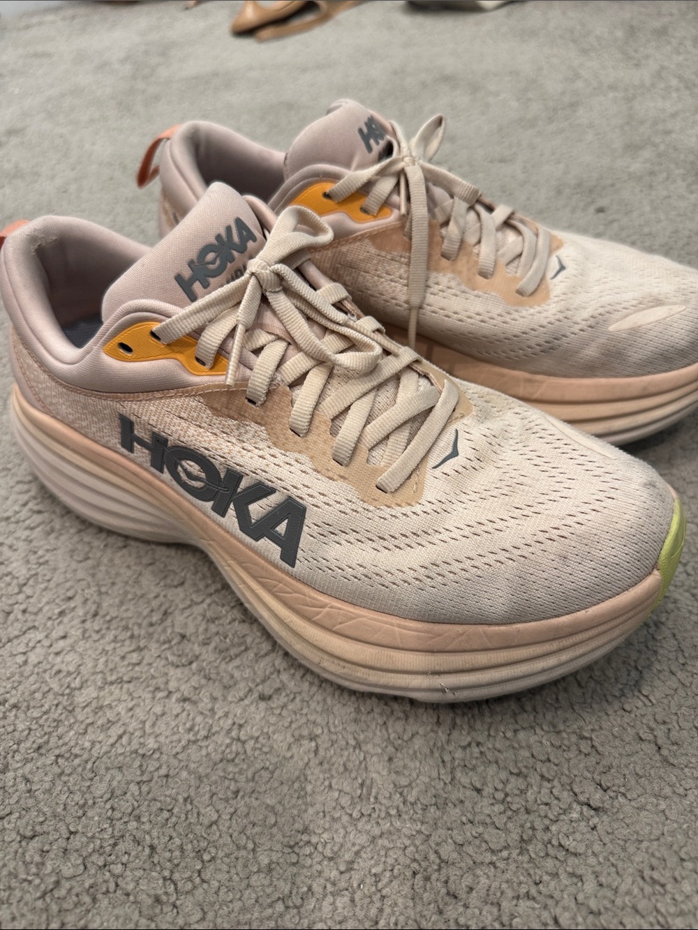 Hoka Women's Light Pink and Yellow Accent Athletic Running Shoes